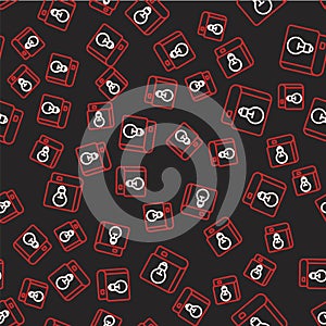 Line User manual icon isolated seamless pattern on black background. User guide book. Instruction sign. Read before use