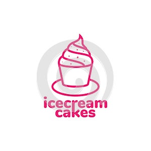 Line vanilla strawberry ice cream cake logo design vector graphic symbol icon sign illustration creative idea