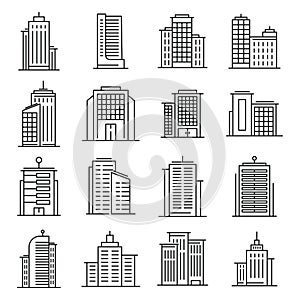 Line vector buildings on white background