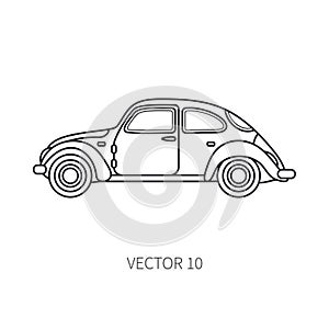 Line vector icon retro tourism auto. Classic 1950s style. Nostalgia subcompact antique automobile. Summer travel