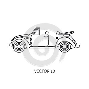 Line vector icon retro tourism cabriolet auto. Classic 1950s style. Nostalgia subcompact antique automobile. Summer