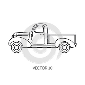 Line vector icon retro tourism pickup auto. Classic 1950s style. Nostalgia subcompact antique automobile. Summer travel