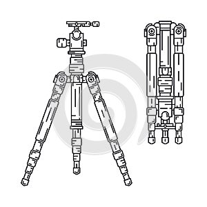 Line vector icon set digital photographer professional equipment. Photography art. Photographic camera precast compact