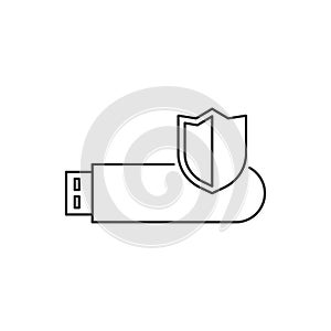 Line vector icon Usb memory card, lock, security. Outline vector icon