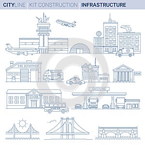 Line Vector Illustration Set. Infrastructures