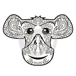 Line vector image for art therapy with monkey