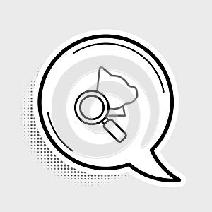 Line Veterinary clinic symbol icon isolated on grey background. Magnifying glass with cat veterinary care. Pet First Aid