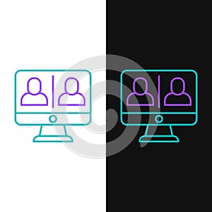 Line Video chat conference icon isolated on white and black background. Online meeting work form home. Remote project