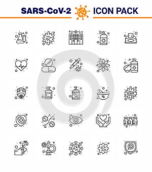 25 line viral Virus corona icon pack such as box, handcare, infection, hand, spray photo