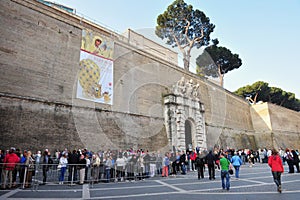 Visitors at the entrance to the Vatican Museums in the Vatican city in Rome Italy