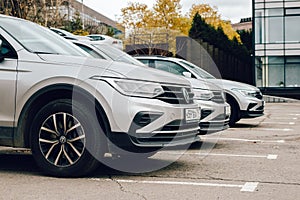 Line of Volkswagen Tiguan cars parked in a row