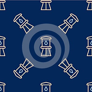 Line Water tower icon isolated seamless pattern on blue background. Vector