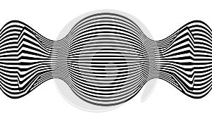 Line waves illusion optical. Black and white seamless horisontal pattern lines vector.