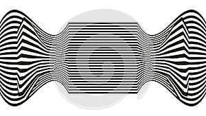 Line waves illusion optical. Black and white seamless horisontal pattern lines vector.