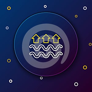 Line Waves of water and evaporation icon isolated on blue background. Colorful outline concept. Vector