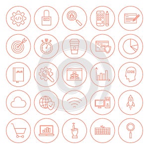 Line Website Development Circle Icons
