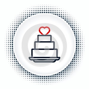 Line Wedding cake with heart icon isolated on white background. Colorful outline concept. Vector