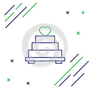 Line Wedding cake with heart icon isolated on white background. Colorful outline concept. Vector