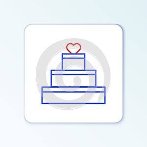 Line Wedding cake with heart icon isolated on white background. Valentines day symbol. Colorful outline concept. Vector