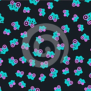 Line Western stagecoach icon isolated seamless pattern on black background. Vector Illustration
