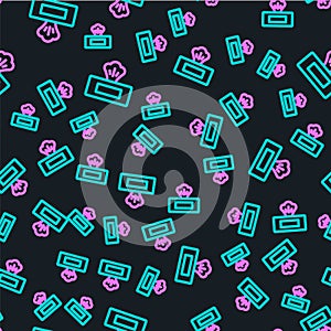 Line Wet wipe pack icon isolated seamless pattern on black background. Vector