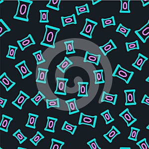 Line Wet wipe pack icon isolated seamless pattern on black background. Vector