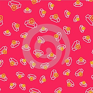 Line Wet wipe pack icon isolated seamless pattern on red background. Vector