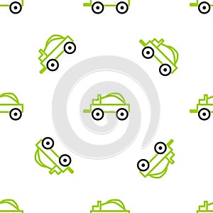 Line Wild west covered wagon icon isolated seamless pattern on white background. Vector Illustration