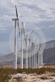 A line of windmills generating power