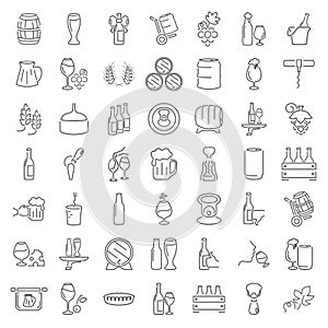 Line wine and beer universal icons set