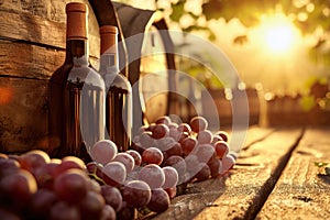 Row of Wine Bottles on Wood Shelf photo