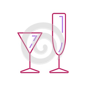 Line wineglass, tropical cocktail cup icon set. Binge, drink, champagne, wine. Party celebration, holidays event, adult