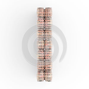 a line of wooden barrels, 3d rendering