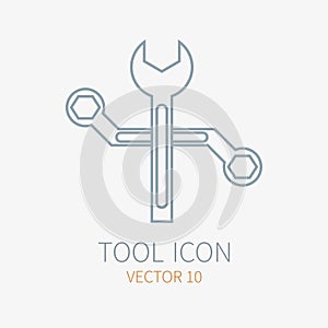 Line working color wrench for construction, building and home repair icon. Vector illustration. Element for design. Hand