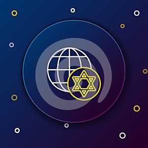 Line World Globe and Israel icon isolated on blue background. Colorful outline concept. Vector