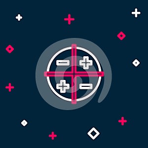 Line XYZ Coordinate system icon isolated on blue background. XYZ axis for graph statistics display. Colorful outline