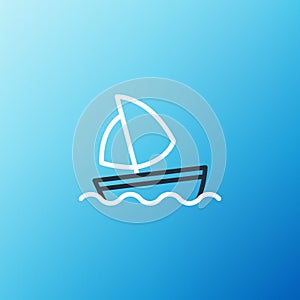 Line Yacht sailboat or sailing ship icon isolated on blue background. Sail boat marine cruise travel. Colorful outline