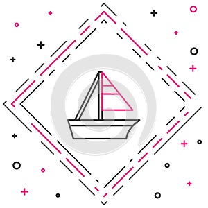 Line Yacht sailboat or sailing ship icon isolated on white background. Sail boat marine cruise travel. Colorful outline