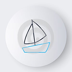 Line Yacht sailboat or sailing ship icon isolated on white background. Sail boat marine cruise travel. Colorful outline