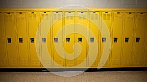 Line of yellow high school lockers