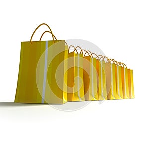 Line of yellow stripped shopping bags