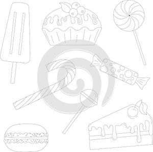 Lineal  set of doodle pastry and sweets.