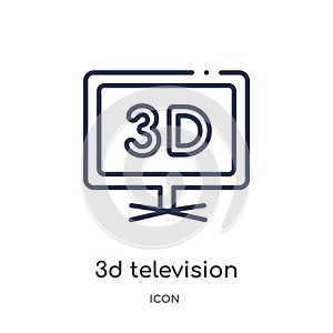 Linear 3d television icon from Cinema outline collection. Thin line 3d television vector isolated on white background. 3d