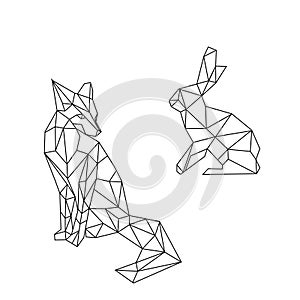 Linear abstraction with image animals hare and fox
