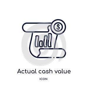 Linear actual cash value icon from Insurance outline collection. Thin line actual cash value icon isolated on white background.