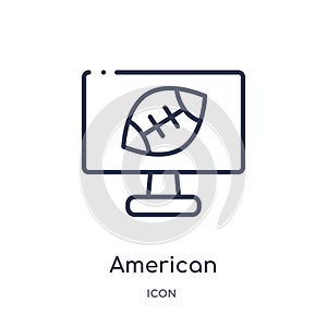 Linear american football television icon from American football outline collection. Thin line american football television vector