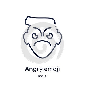 Linear angry emoji icon from Emoji outline collection. Thin line angry emoji vector isolated on white background. angry emoji