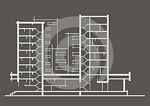 Linear architectural sketch of multistory building