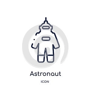 Linear astronaut ingravity icon from Astronomy outline collection. Thin line astronaut ingravity vector isolated on white