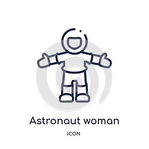 Linear astronaut woman icon from Ladies outline collection. Thin line astronaut woman icon isolated on white background. astronaut